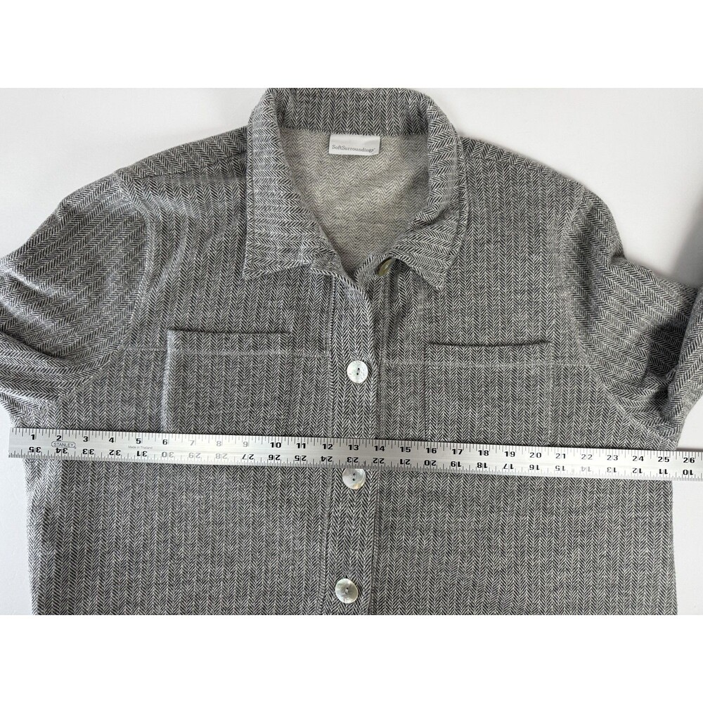 Soft Surroundings Shacket Womens Large Gray Herringbone Button Front‎ Jacket Top - Picture 11 of 13